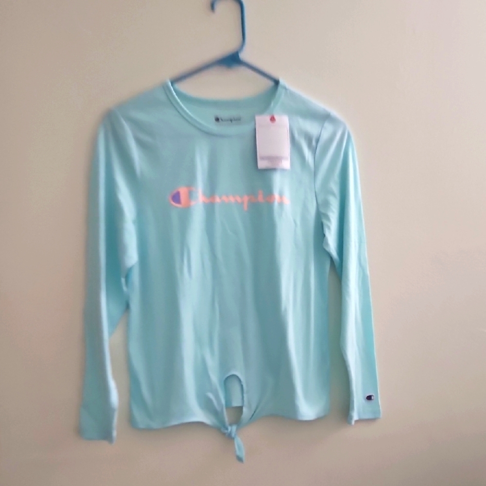 Kids Large Champion Sky Blue Tie-Front Long‎ Sleeve Shirt
